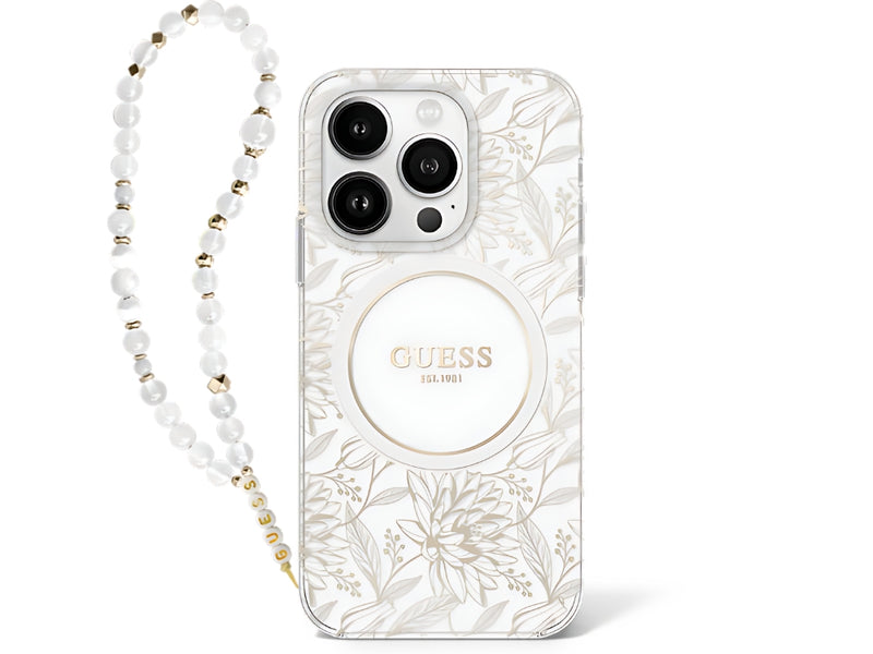 Guess Flowers with Bead Strap for iPhone 16 Pro