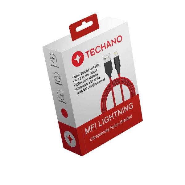 Techano Lightning to USB A Nylon Red 1m Cable