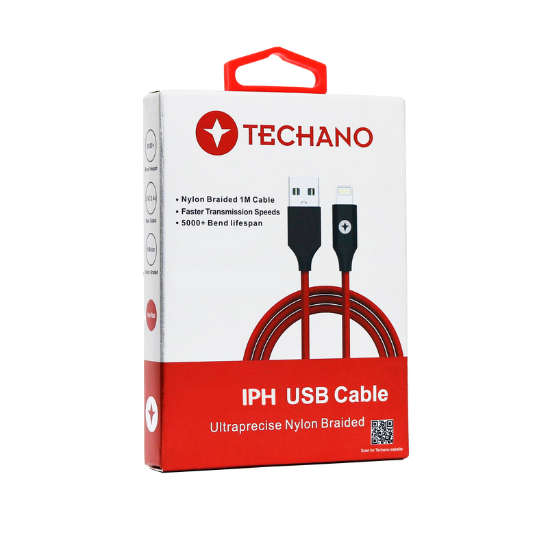 Techano 1M IPH to USB Nylon Cable - Red