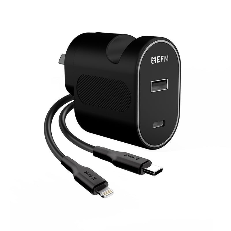 EFM 30W Dual Port Wall Charger - With Type C to Lightning Cable 1M