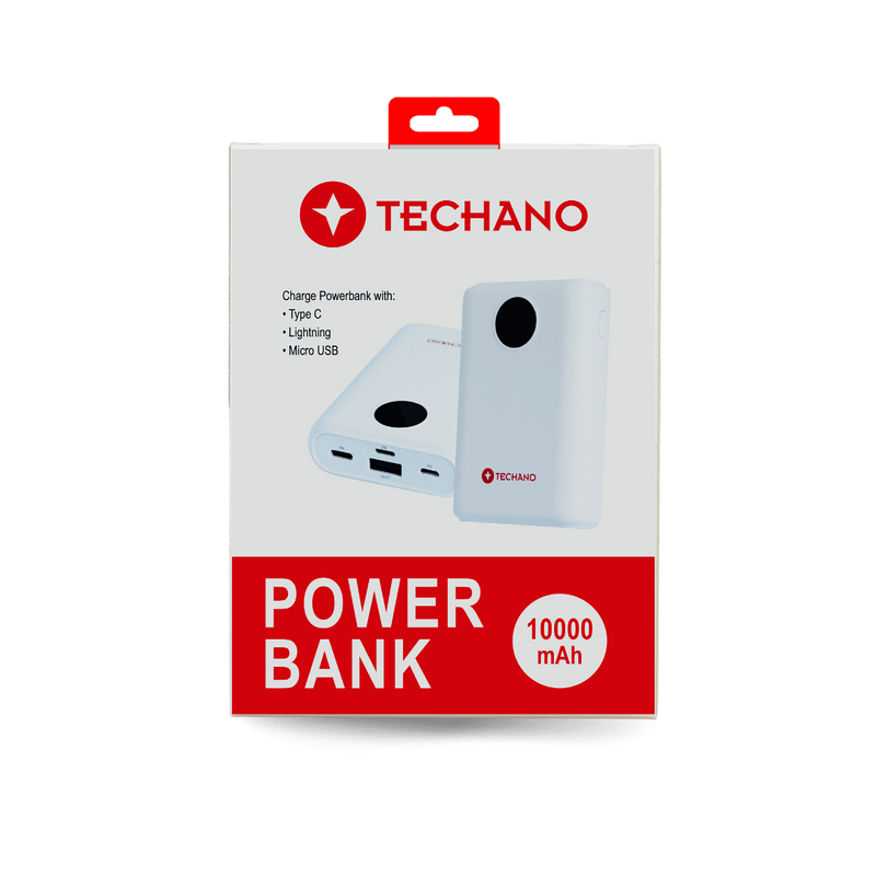Techano 10,000mAh Power Bank with LCD