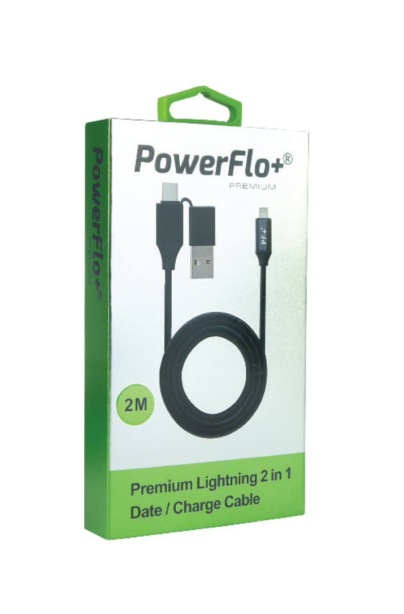 PowerFlo+ Premium Lightning with USB A / Type C 2M Data Cable
