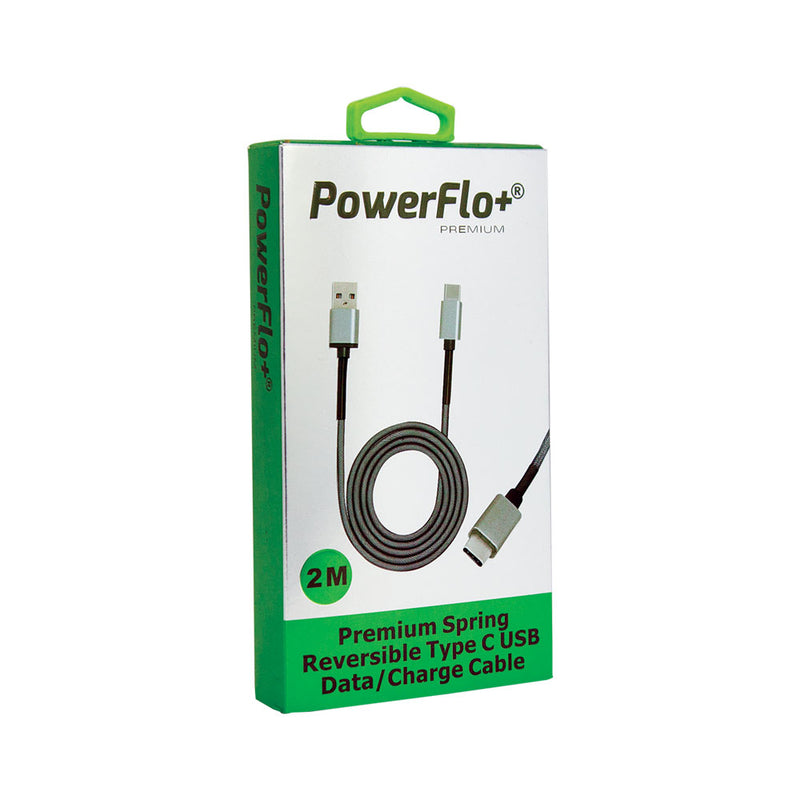 Powerflo+ Premium Spring Reversible USB Type C Data/Charge Cable